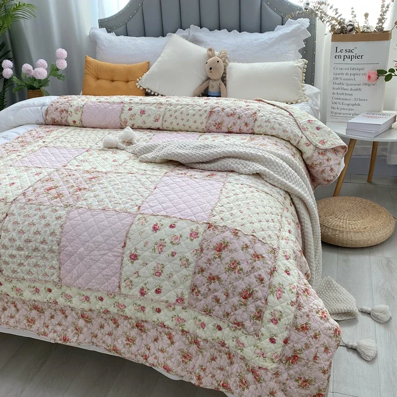 

Patchwork Cotton Bed Quilt 1PC Bedspread on the Bed Coverlet for Summer Twin 150*200 Sofa Cover Floral Quilted Blanket