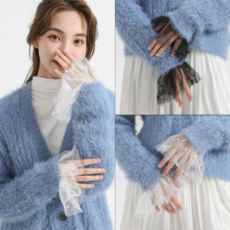 2 Pares Guantes De Muñeca De Manga Falsa, Puños De Manga Falso