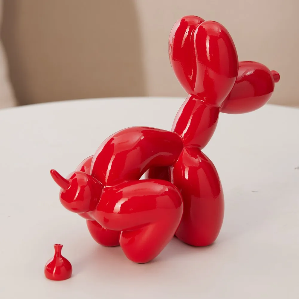 Vilead-Statue Pop Art en résine avec ballon drôle, sculptures de chien caca, ornement blanc et rouge, accessoires de décoration pour la maison, objet