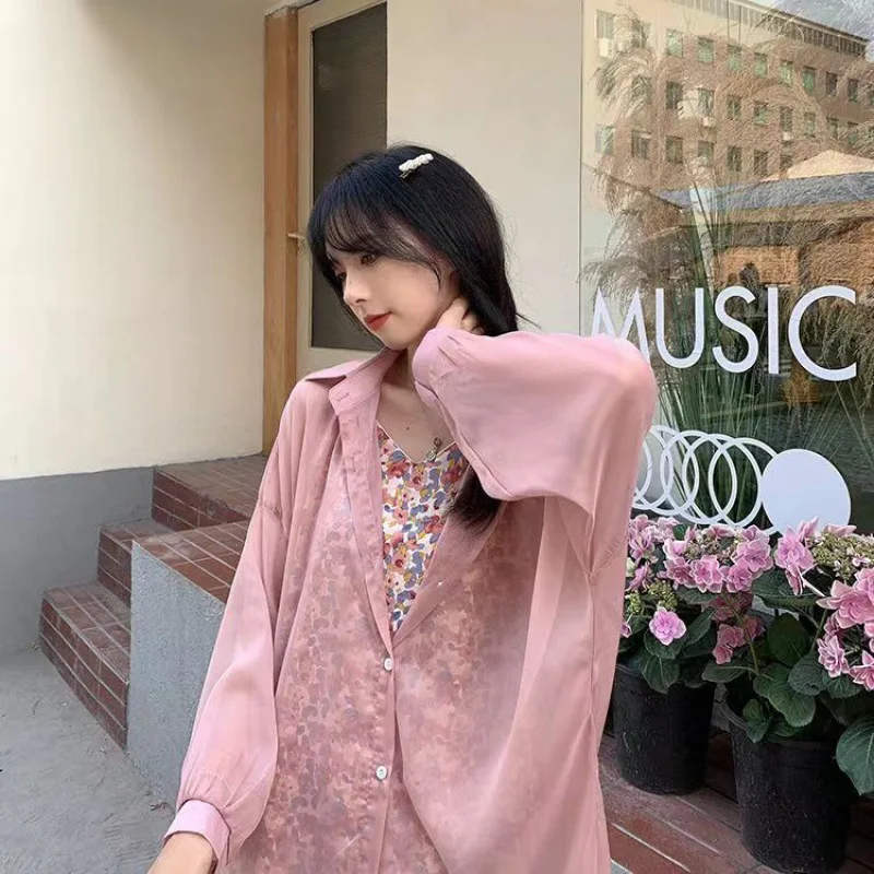 Korean Style Long Sleeved Thin Sun Protection Shirt for Women's 2024 Summer New Chiffon Shirt Jacket Air-conditioned Shirt White