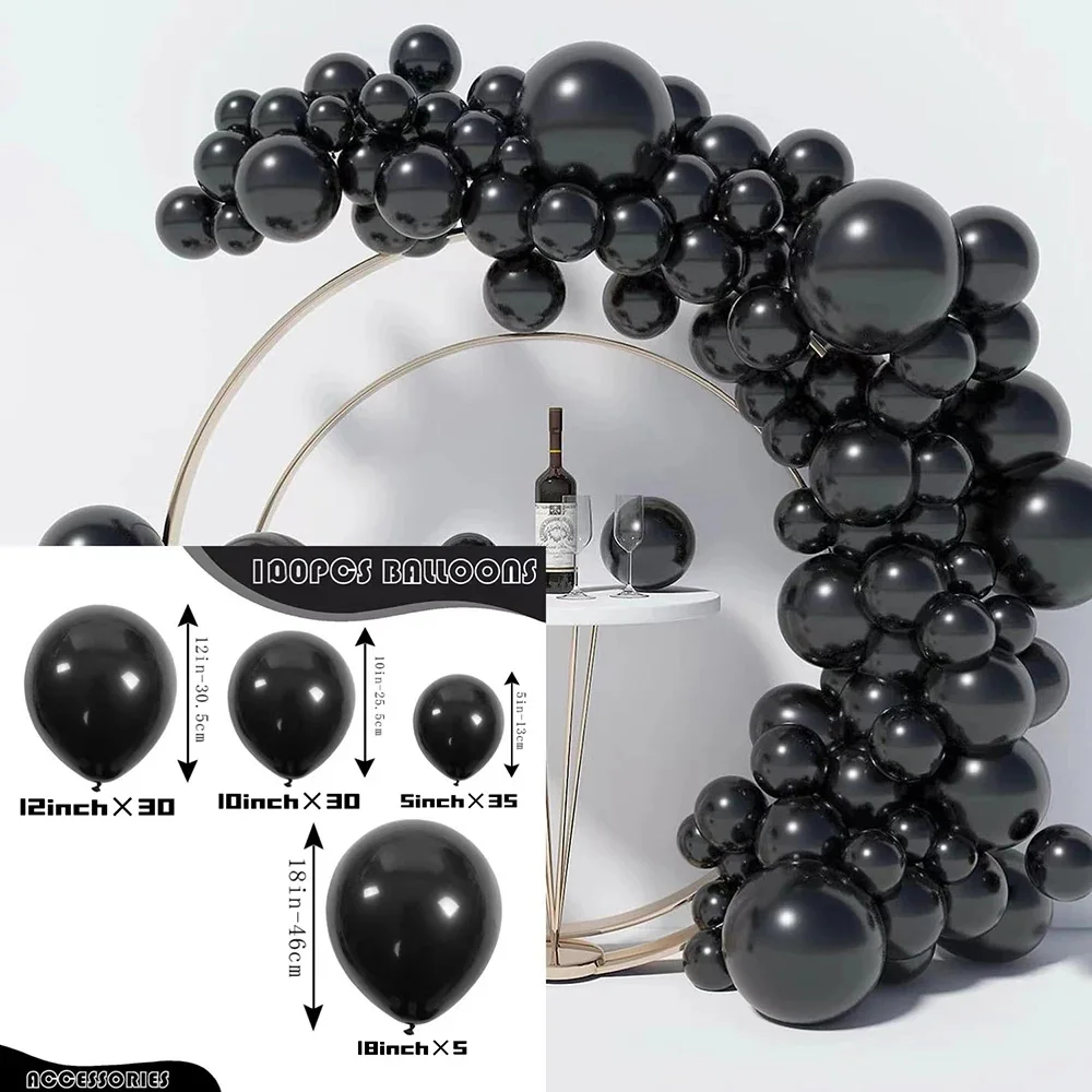 100PCS 검은 풍선 화환 아치 키트 매트 라텍스 Ballon 축제 파티 생일 베이비 샤워 졸업 헬륨 글로브 장식