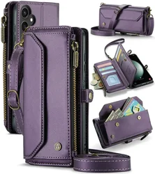 RFID Secure Crossbody Zipper Wallet Bag with Card Holder - SAMSUNG A37 5G (PURPLE)