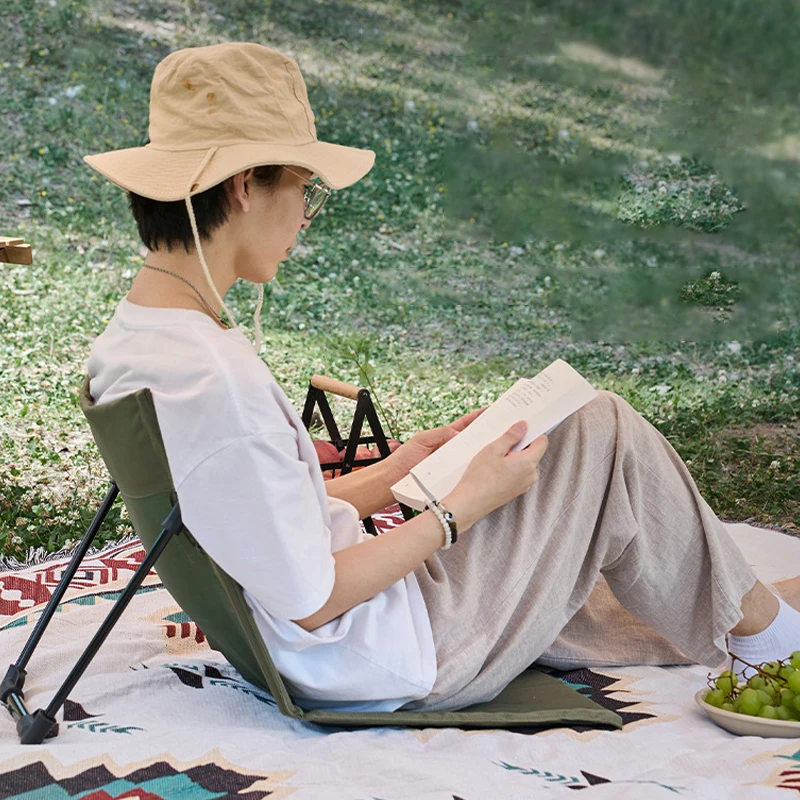 Foldable Camping Chair Outdoor Garden Park Single Lazy Chair Backrest Cushion Picnic Camping Folding Back Beach Chairs