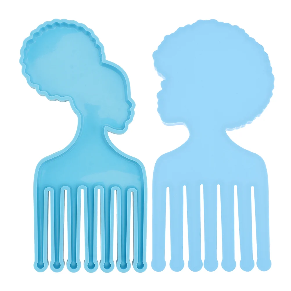 

2Pcs Afro Comb Silicone Mold Hair Pick Mold Comb Resin Mold Epoxy Casting Afro Female Comb Mold for DIY Crafts Supplies Blue