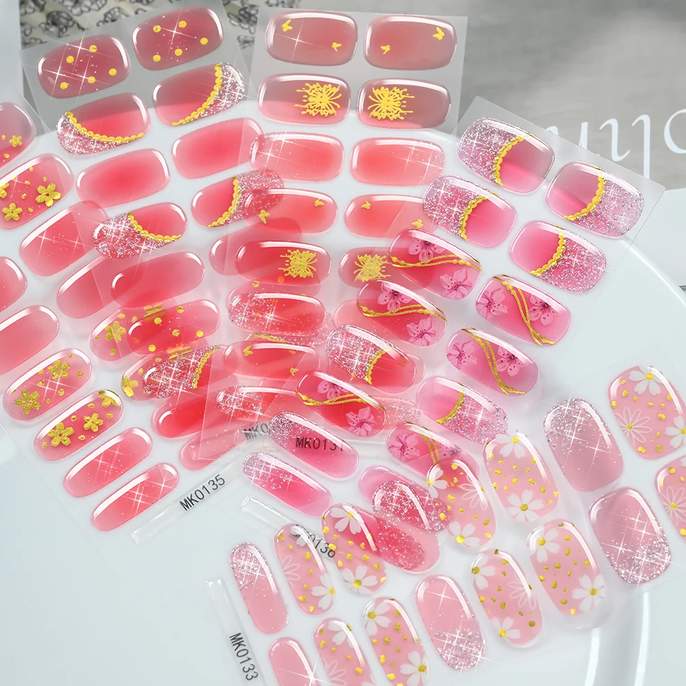 3D 클리어 블루 스타 젤리 젤 네일 스티커 논베이크드 세미 큐어드 젤 매니큐어 스티커 별 모양 스팽글 연장 풀커버 스티커