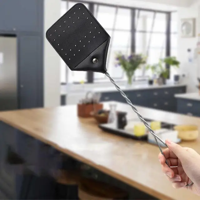 Pu Bőr Swatter Vas Hosszú Fogantyú Kézi Légy Swetter Irodai Háztartási Konyha Beltéri Kültéri - Image 5