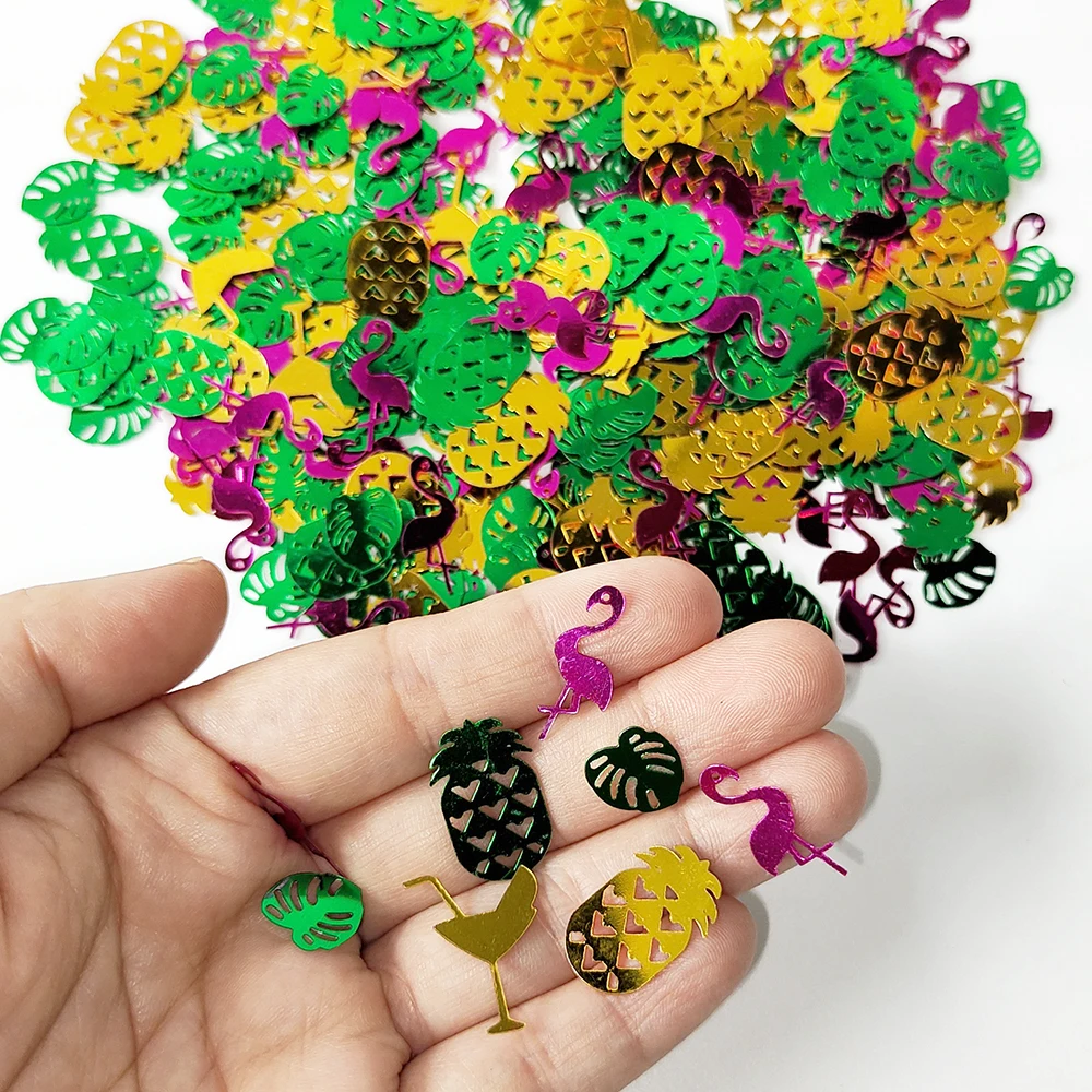 15G Hawaii Party Confetti Mixed Flamingo Turtle Leaf Pineapple Foil Confetti Summer Tropical Party Table Scatters Decorations