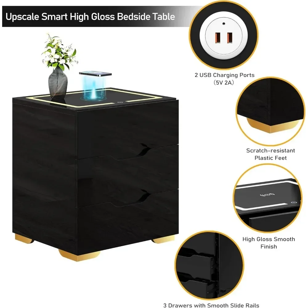 Nightstand with Wireless Charging Station & USB Charging, Smart Bedside Table with Adjustable LED Lights, End Table Organizer 6