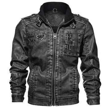 High Quality Mens Leather Jackets Men Motorcycle Jacket Stand Collar Zipper Pockets PU Coats Biker Faux Fashion Outerwear M-8XL 1