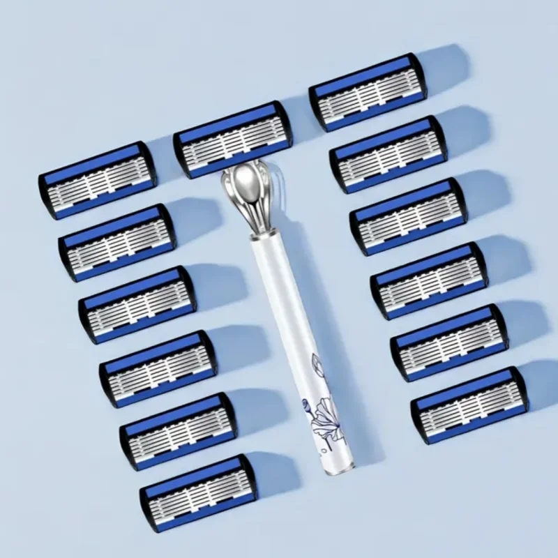 남성용 6중날 수동 면도기 세트 (교체 가능 날 포함) 제모 면도칼 피부 손상 없..