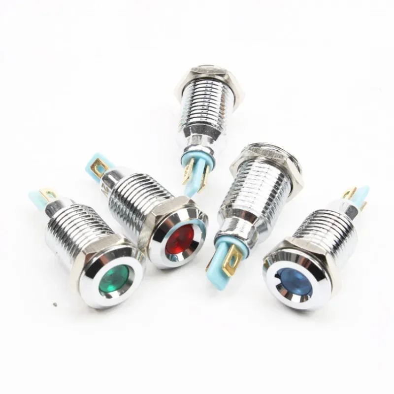Cabeça Côncava Led Luz Indicadora de Metal 10 mm Lâmpada de Sinal Impermeável 6v 12v 24v 220v Vermelho Amarelo Azul Verde Branco 10 Peças 10 mm