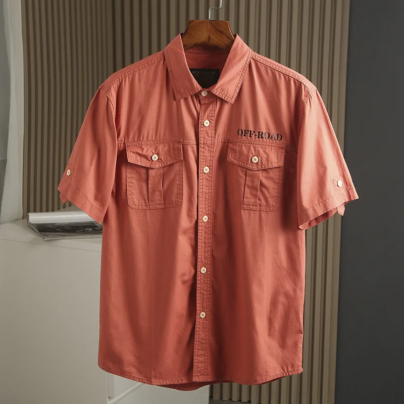 

American Retro Workwear Short Sleeve Shirt Men's Summer Pure Cotton Men's Shirt Japanese Loose Multi Pocket Casual Top