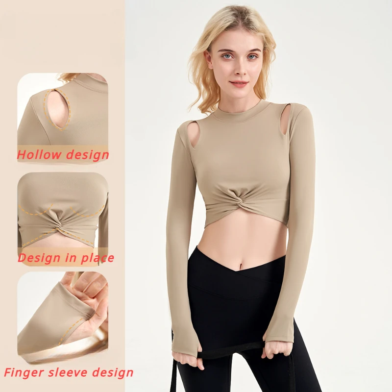 

Autumn and Winter Backless Yoga Wear Long Sleeve Semi-fixed Drip Cup Short Sports T-shirt Breathable Quick Drying Fitness Top