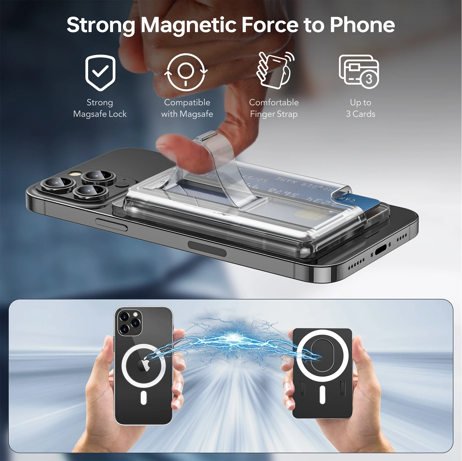 MagSafe Card Wallet For iPhone 15 14 13 12 Series Can Hold 2-3 Cards Magnetic Fashion Wallet Card Holder Transparent
