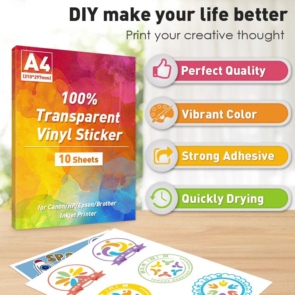 50 Sheets Printable Vinyl Sticker Paper A4 100% Transparent Vinyl Paper  Sheet Non Waterproof Label Sticker for Inkjet Printer - AliExpress