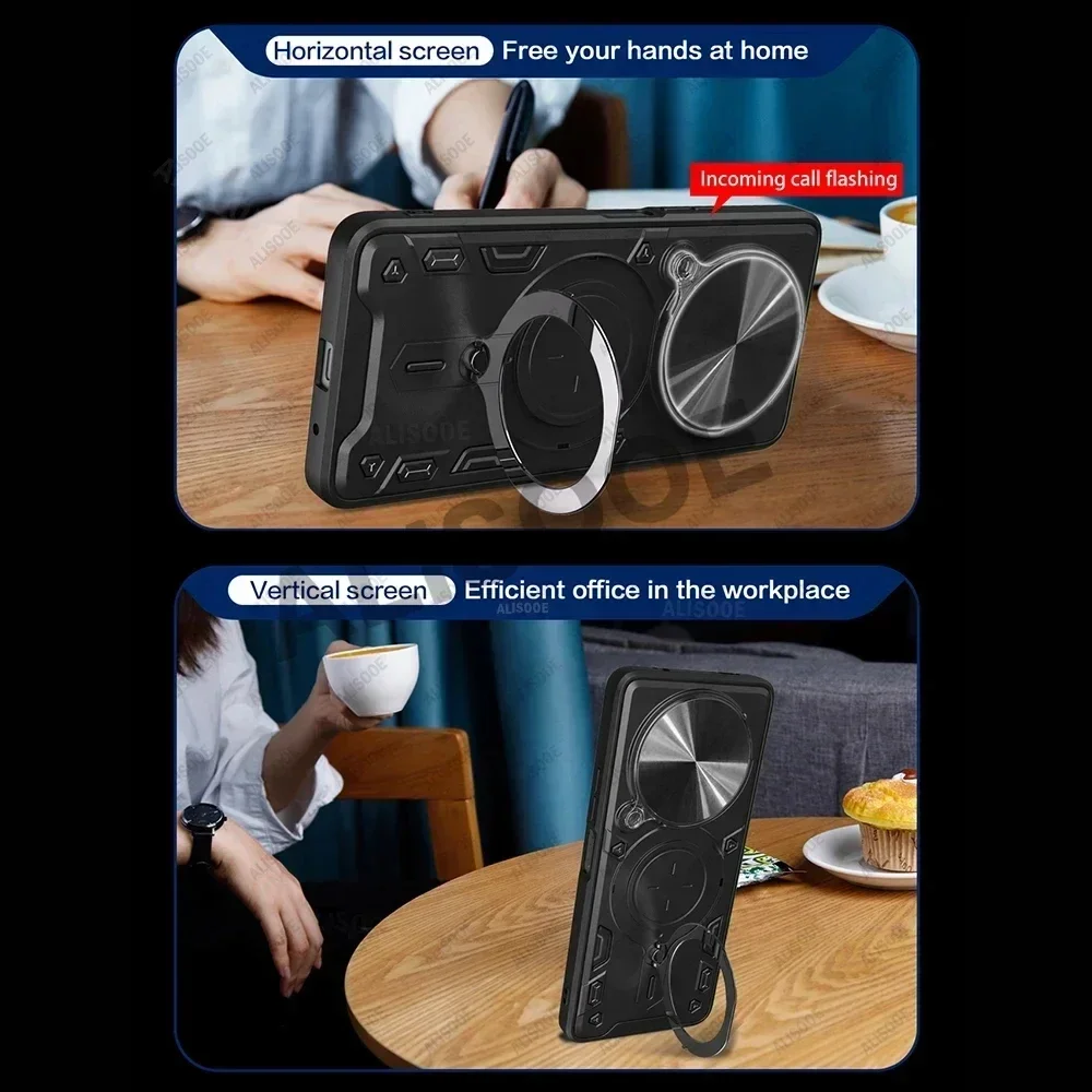 Durable Shockproof Armor Case with Slide Camera Cover and Ring Stand