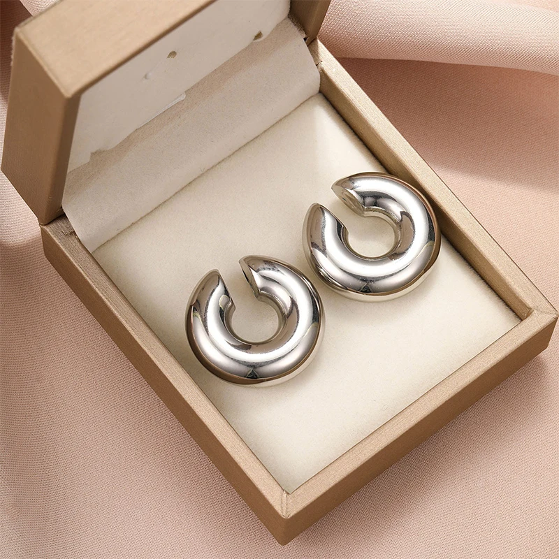 ear clip earrings Exaggerated Ear Clip Earrings Minimalist Thick Glossy Geometric Earrings Women Fashion Gold Color Silver Color Ear Jewelry