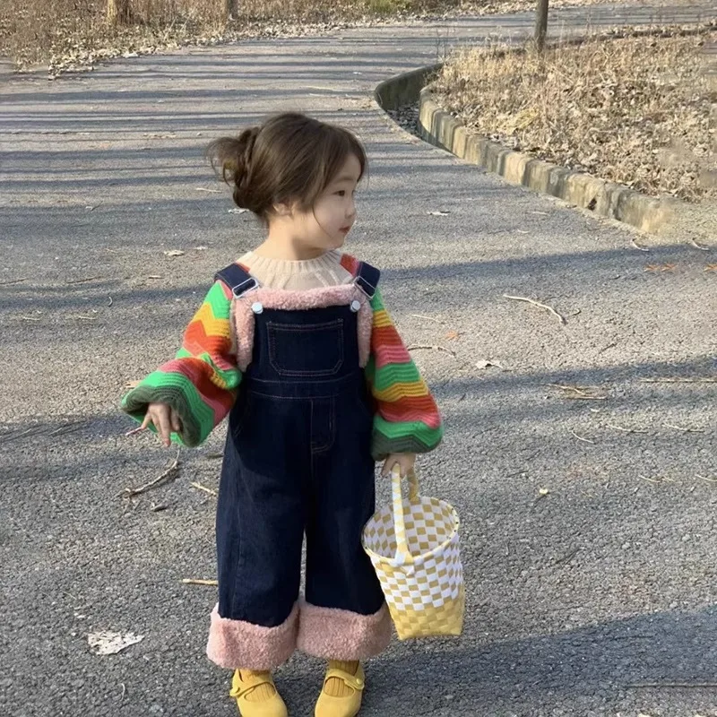 

Korean Style Kids Overalls Girls Cloth Children's Clothing autumn 2023 girls Western Style Jeans children casual pants girls