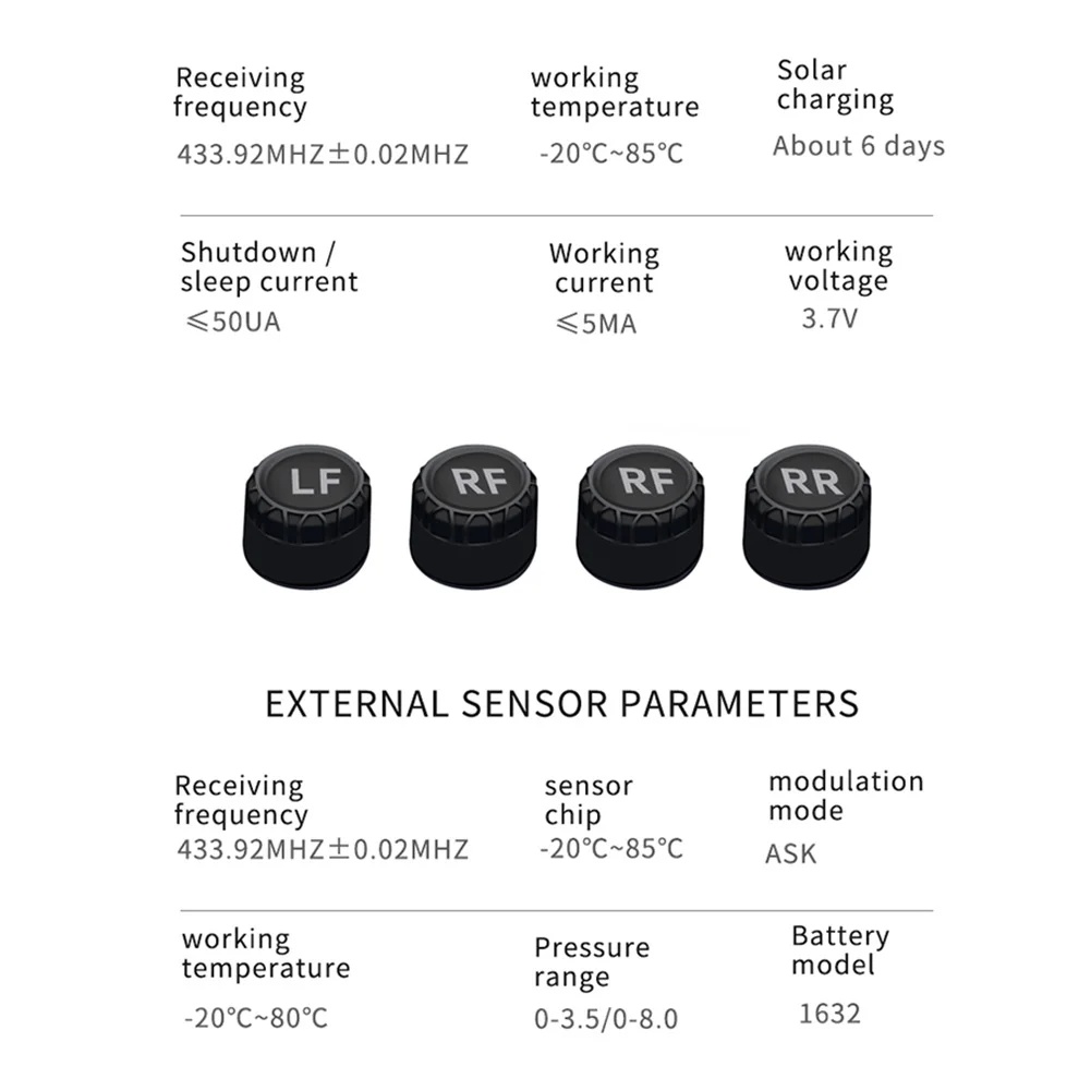 스마트 TPMS USB 자동차 타이어 압력 경보 모니터 시스템, LCD 디지털 디스플레이, 태양광 타이어 압력 온도 경고, 4 센서
