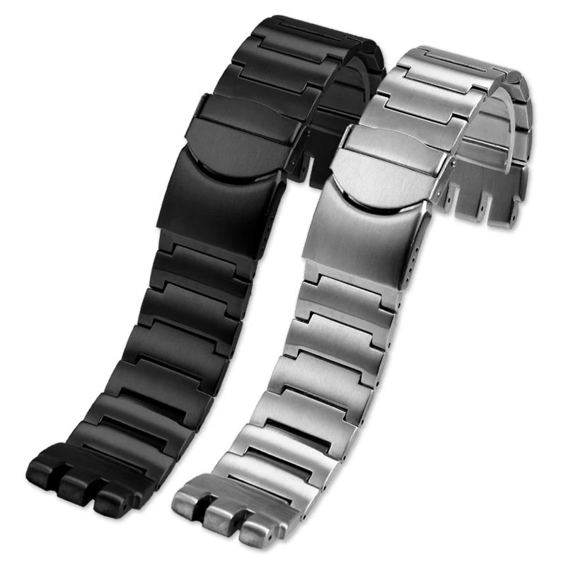 23mm stainless steel large-sized watch strap For Swatch YGS YAS strap black silver mens metal bracelet folding buckl