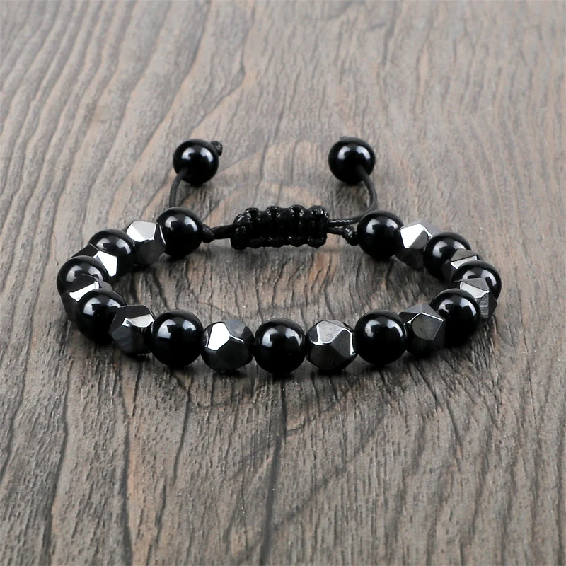Bracelet Perles Agate Mate & Hématite – Fait Main, Taille Sur Mesure – Neuf