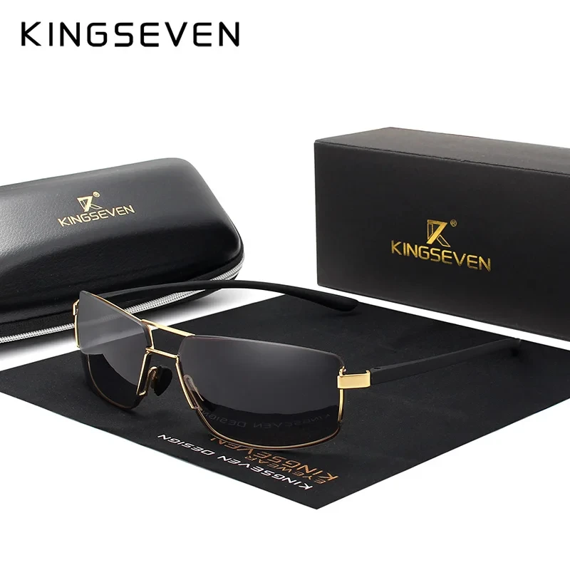 KINGSEVEN-Gafas de sol de diseño de marca para hombre, lentes de sol Unisex clásicas con montura cuadrada para conducir