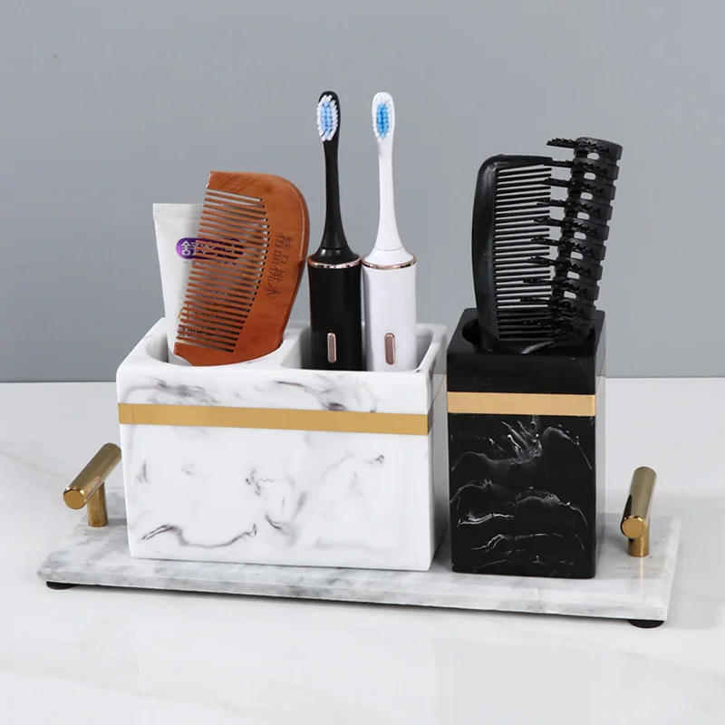 Toothbrush Holder Toothpaste Holder Bathroom set Accessories Portable Organizer Case Sanitary Wars Suite Marble Stripe Resin
