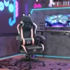 Cute Racing Gamer Chair, Faux Leather Gaming Chair with Footrest, Headrest and Lumbar Support, Black 3