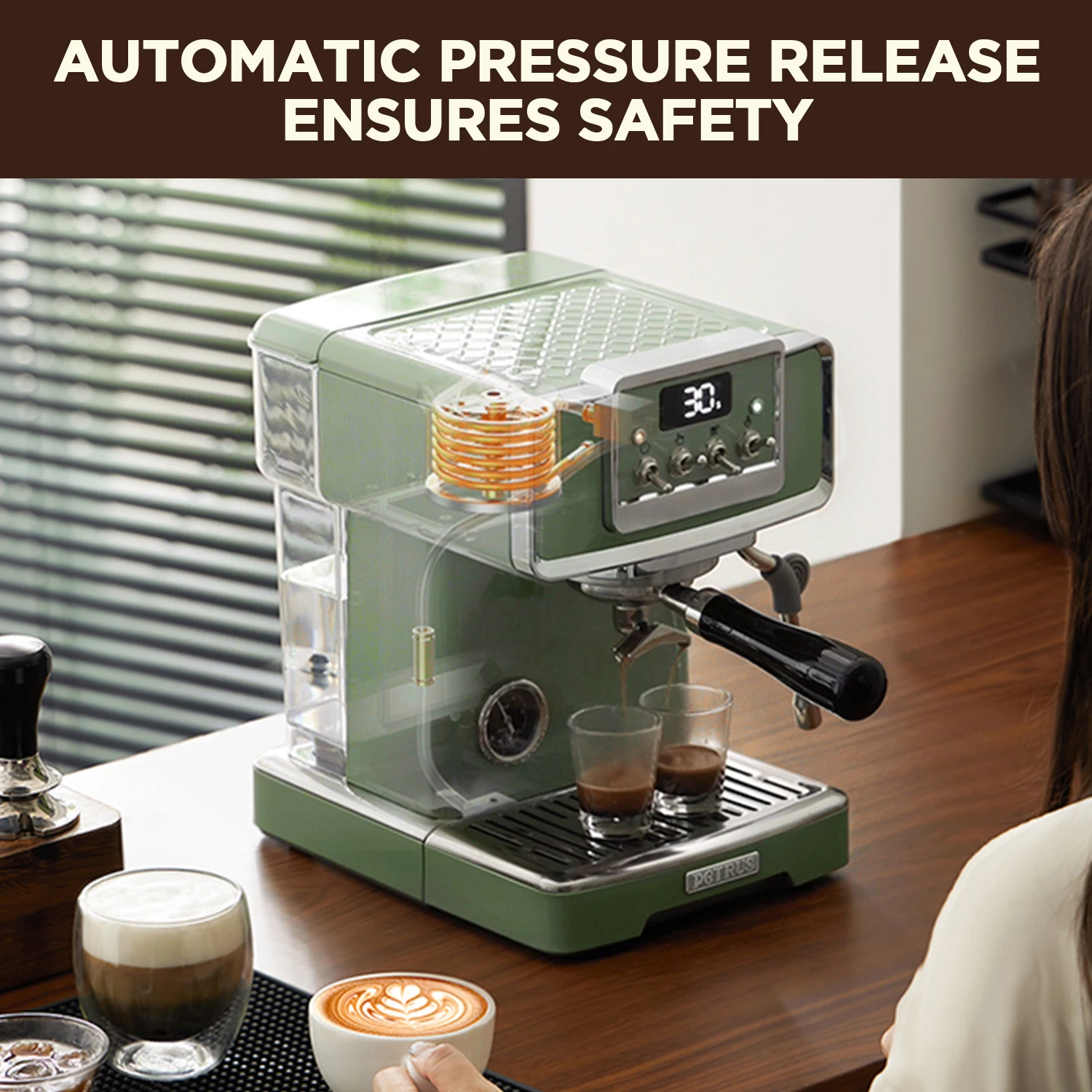 Petrus Espresso Coffee Machine 58mm/15 Bar Espresso Maker with Milk Frother Steam Wand Cappuccino, Latte(220V)