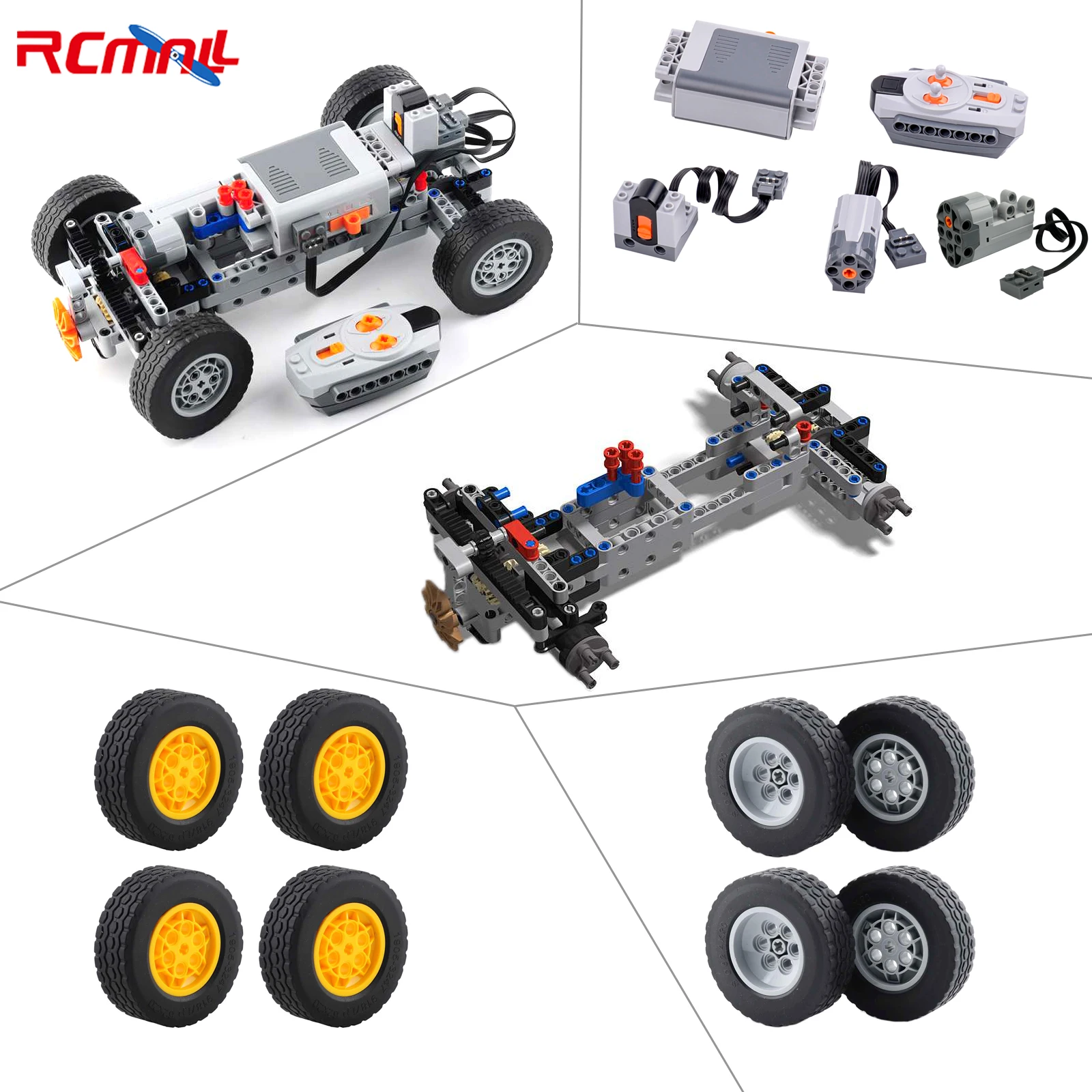 Drive Motor Motor Power Blocks Infrared Receiver Remote Control Four-wheel Drive Remote Control Car 4WD RC Car Kit 3 86652 Wheel Compatible with LEGOed Toy Robots