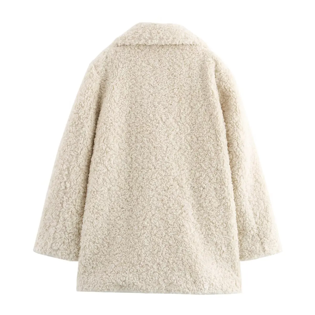 HH Damen Winter Mode Einfarbiger Kunstpelz-Effekt Mantel Jacke Weiblich Langarm Lässiger Street-Style Lockerer Vielseitiger Überzieher – Detail 3