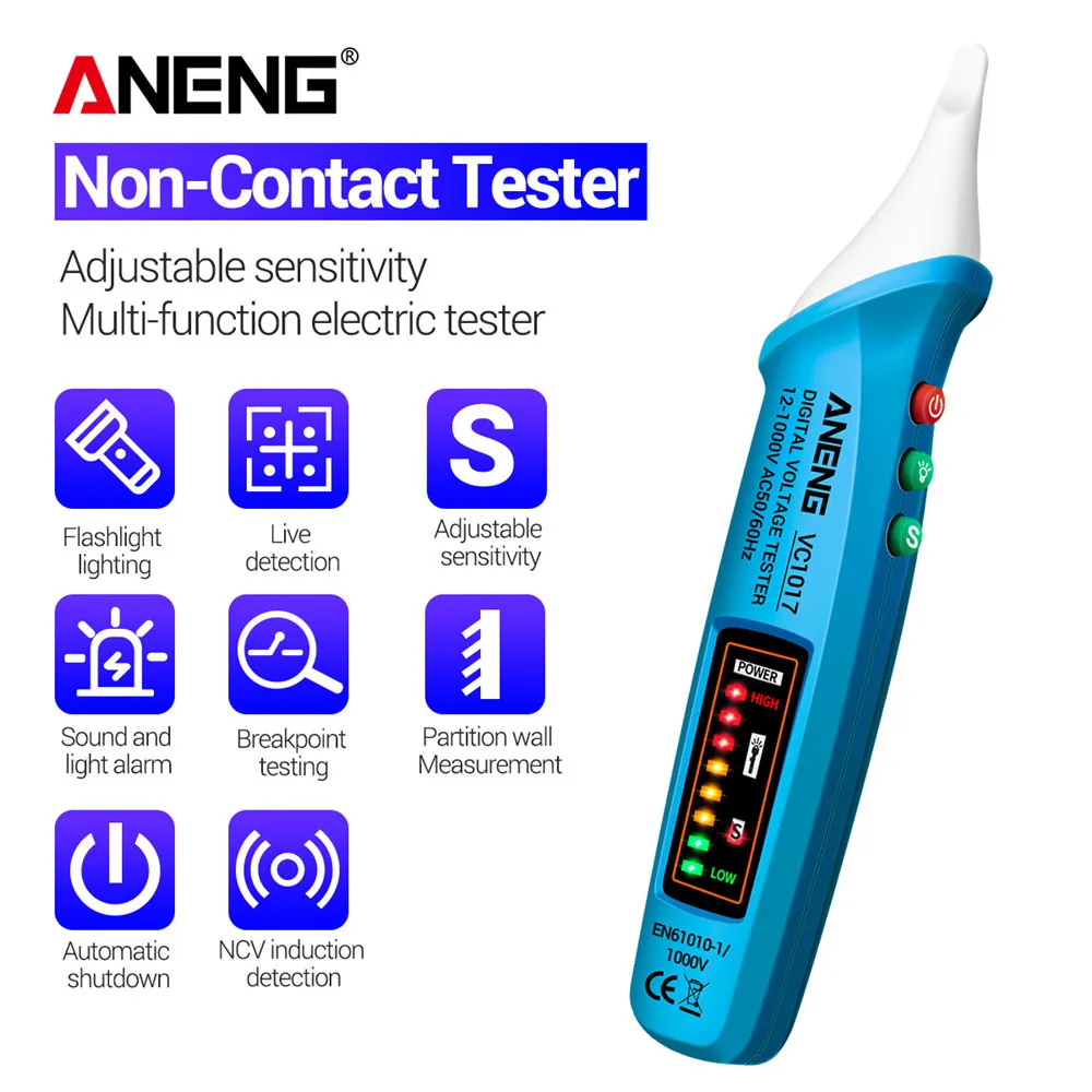ANENG VC1017 디지털 AC 전압계 멀티미터 펜 NCV 자동 전압계 12-1000V 스마트 센서 테스터 부저 감지기 도구