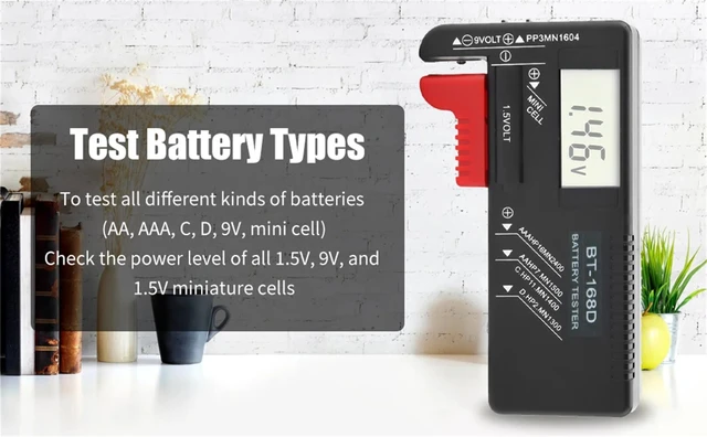  Medidor de voltaje de batería, probadores digitales de batería  para AA / AAA / C / D / 9V / 1.5V, pantalla LCD, batería de botón, BT-168D  : Electrónica