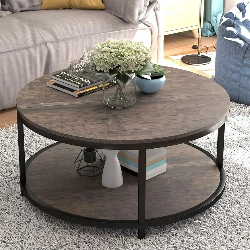 

36-дюймовый журнальный столик для гостиной, 2-Ярусный деревенский деревянный стол с полкой для хранения, современный дизайн, домашняя мебель (искусственный орех) столы