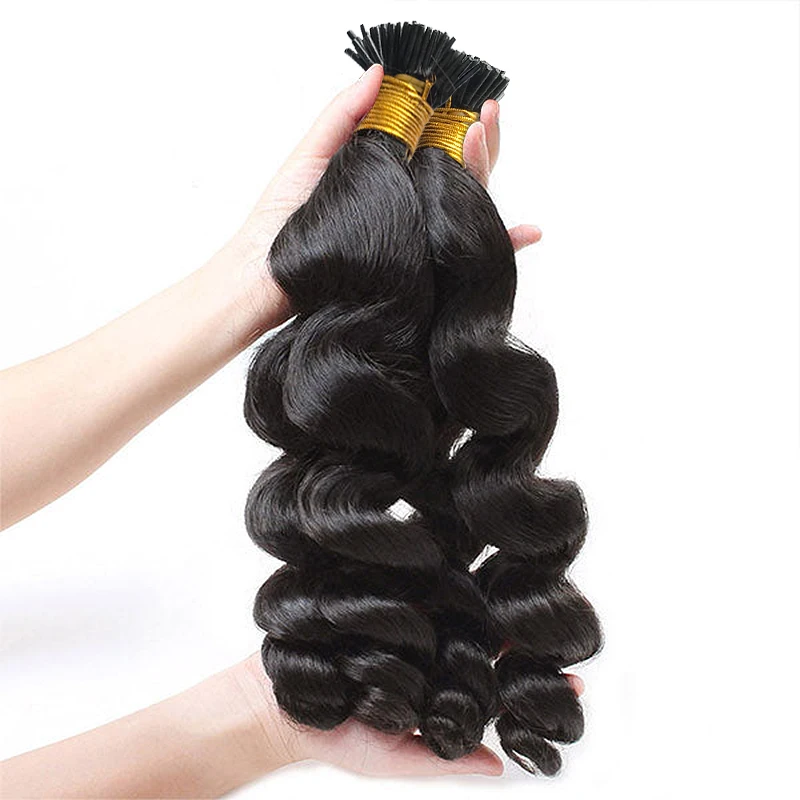 I Tip in Human Hair For Braiding Loose Wave Kinky Peruvian Natural Black I Tips Virgin Raw Hair Extension Microlinks For Black,hair extensions