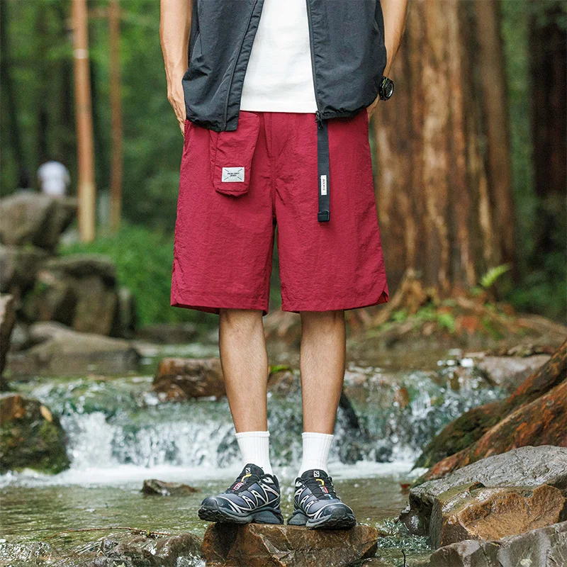 Summer Men's Clothing Solid Color High Waisted Pockets Elastic Casual Loose Cargo Sweatpants Knee Pants Preppy Style Shorts