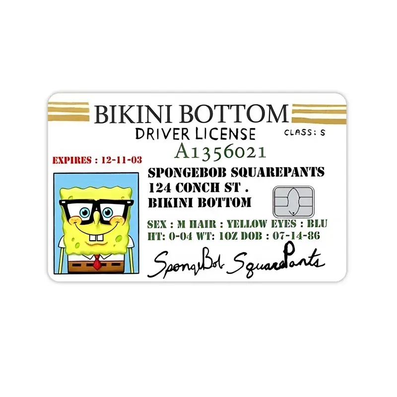 Name Spongebob Card Sticker Diy Decorate Bank Card Exquisite Couple Documents Student Study Supplies Decals Patch Birthday Gift