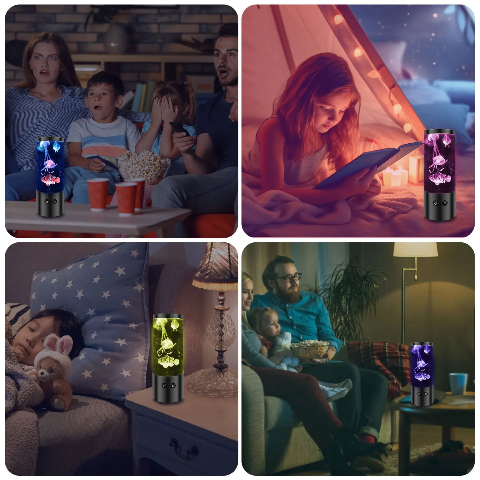 Jellyfish Lamp Rechargeable Decorative Aquarium Night Light LED Jellyfish Lamp Bedroom Nightlight for Office Room and Home Decor