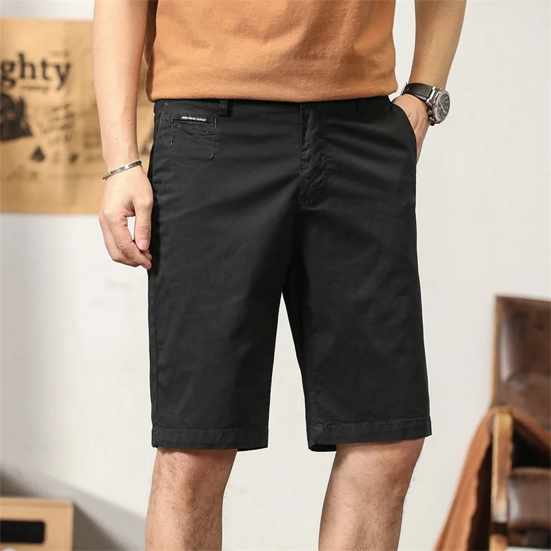 

2023 New Men's Summer Thin 100% Cotton Solid Shorts Korean Fashion Slim Fit Capris Sports Large Stretch Breathable Casual Shorts