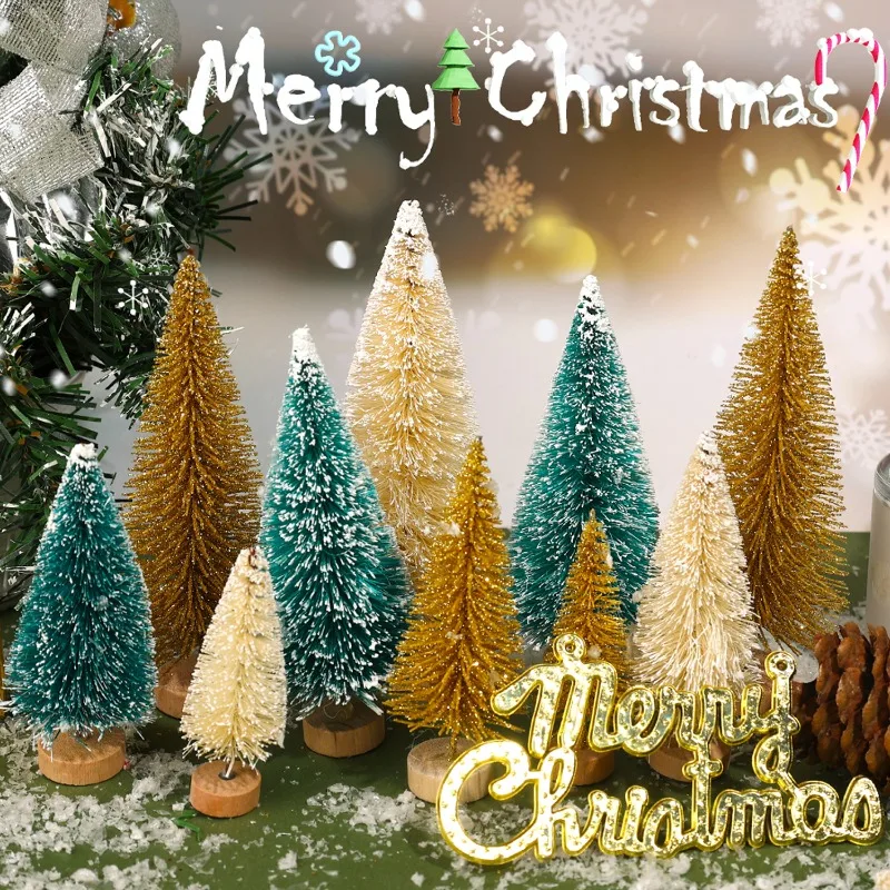 Description Picture 4 of itemArtificial Mini Christmas Tree DIY Crafts Sisal Pine Tree Desktop Miniature Ornaments with Wood Base Winter Xmas Party Decor