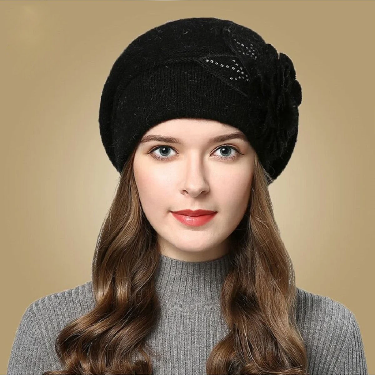 Autumn Winter Korean Edition Fashion Versatile Rabbit Hair Knitted Wool Hat for Women Thickened and Plushed Warm Ear_voghion.com