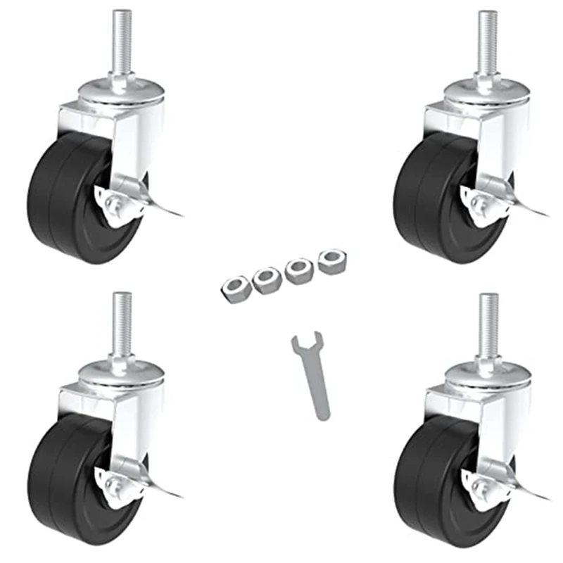 

Threaded Stem Rubber Casters (Screw Diameter 1/4Inch,Length 1Inch) Fit For Wire Shelves Rack Legs
