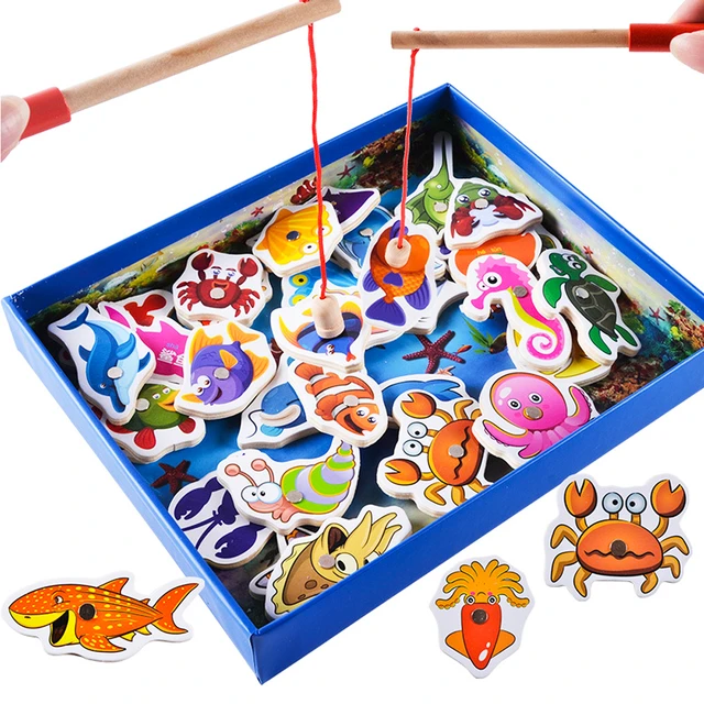 Wooden Fishing Game Toys  Fishing Game Kids - 32pcs Montessori Wooden  Fishing Game - Aliexpress