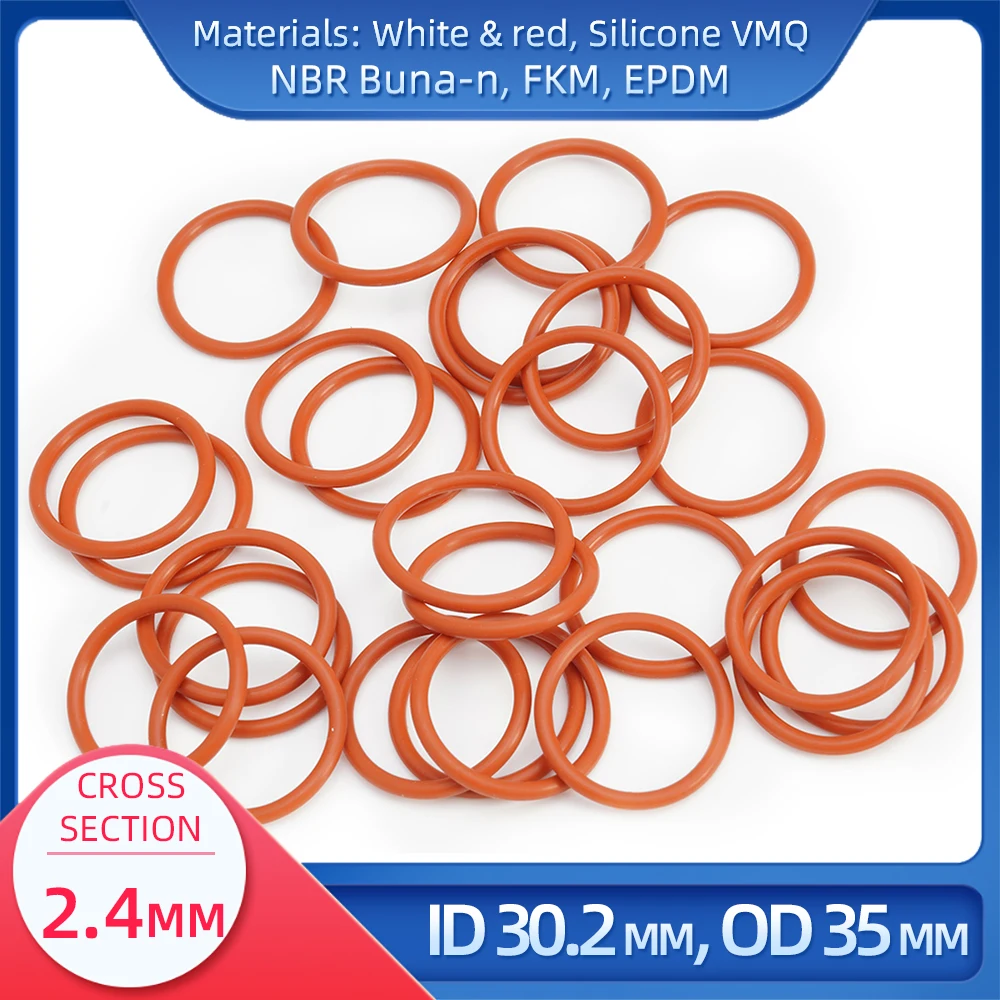

O Ring CS 2.4 mm ID 30.2 mm OD 35 mm Material With Silicone VMQ NBR FKM EPDM ORing Seal Gaske