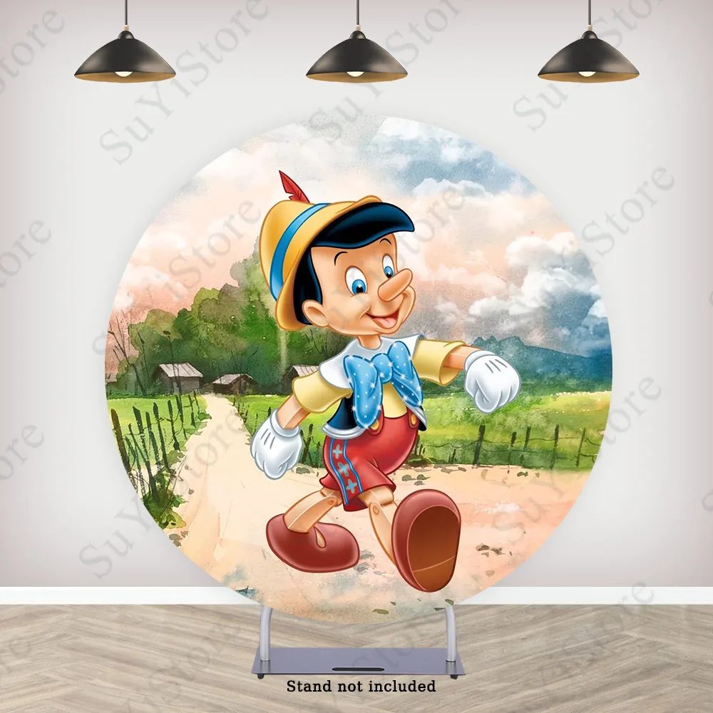 Pinocchio Rotondo Fondale Cover Per Bambini Compleanno Baby Shower Disney Cartoon Circle Photo Background Cover Elastiche Per Fotochiamate