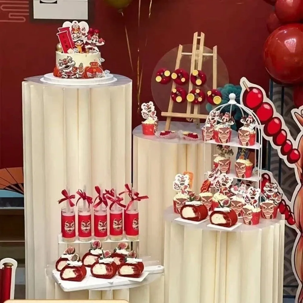 Ins Style Foldable Roman Pillar Dessert Rack White Paper Roman Column Flower Stand DIY Cylinder Display Stand Dessert Table