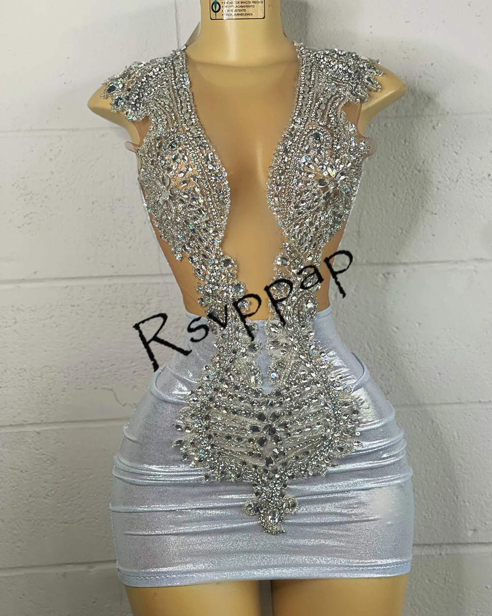 

Stunning Silver Diamond Women Birthday Party Cocktail Gowns Sexy See Through Beaded Black Girl Short Prom Dresses 2023