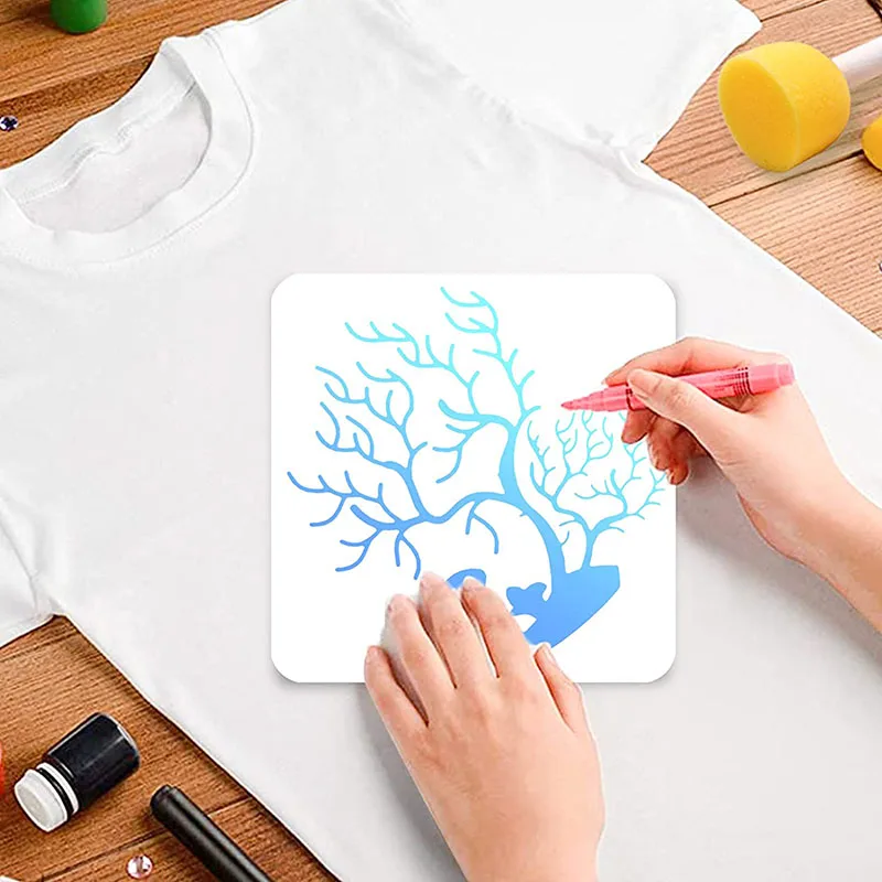 Reusable Sea Ocean Creatures Painting Stencils Kids Drawing Boards Cartoon Mermaid Turtle DIY Paint Templates Set Learning Tools