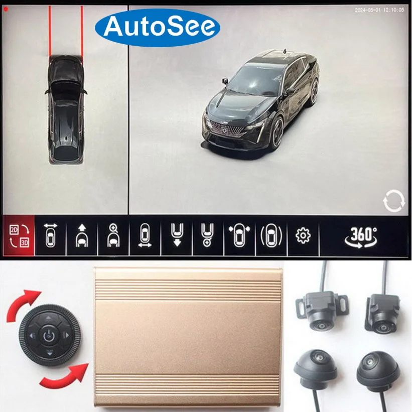 Per Peugeot 108 208 408 Auto 360 Gradi Fotocamera Bird Eye 3D Vista Panoramica Anteriore Specchietto Laterale Posteriore Surround Reverse 4K Dash Syst