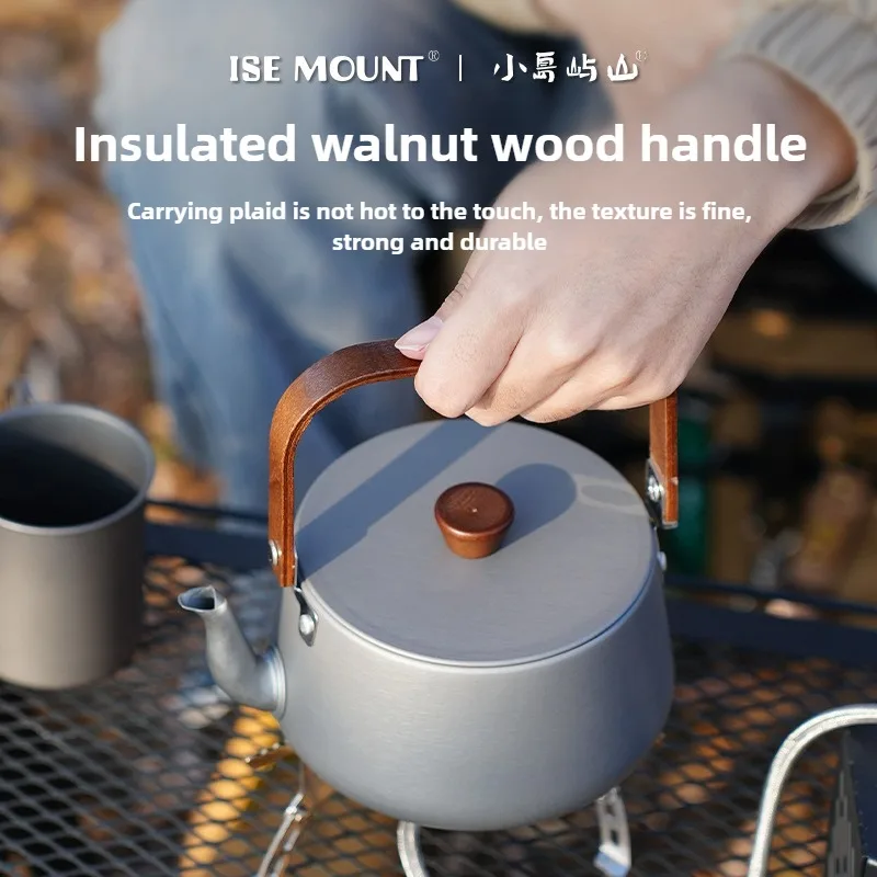 ISE MOUNT Outdoor Aluminum Alloy Kettle Teapot Camping Cookware Portable 1.1L Wooden Handle Coffee Pot